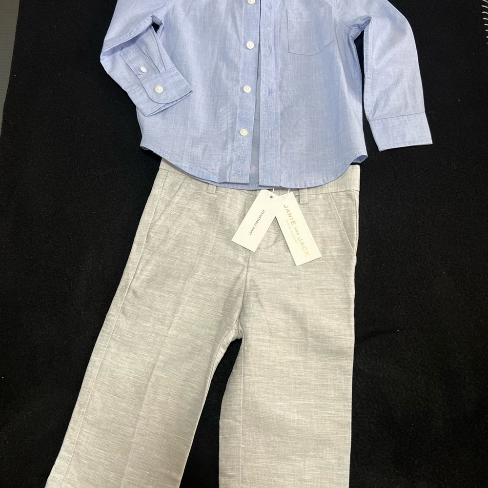 Janie and Jack Blue Shirt and White Pants Set
